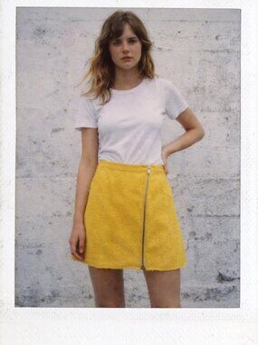 girl. Band of Outsiders TWEE Indie Sleaze Asymmetrical Raw Hem Yellow Mini Skirt